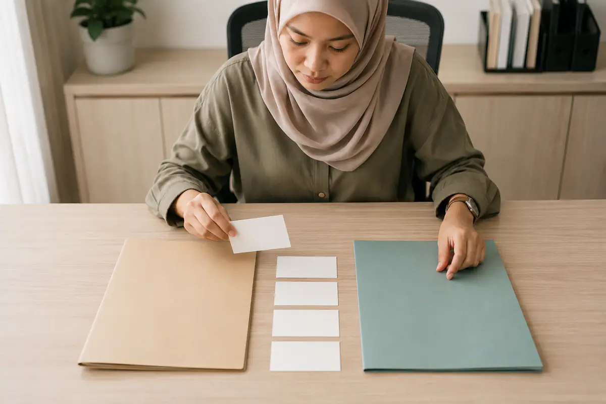 Dua folder cadangan kosong dengan pemberat visual sama sedang disemak
