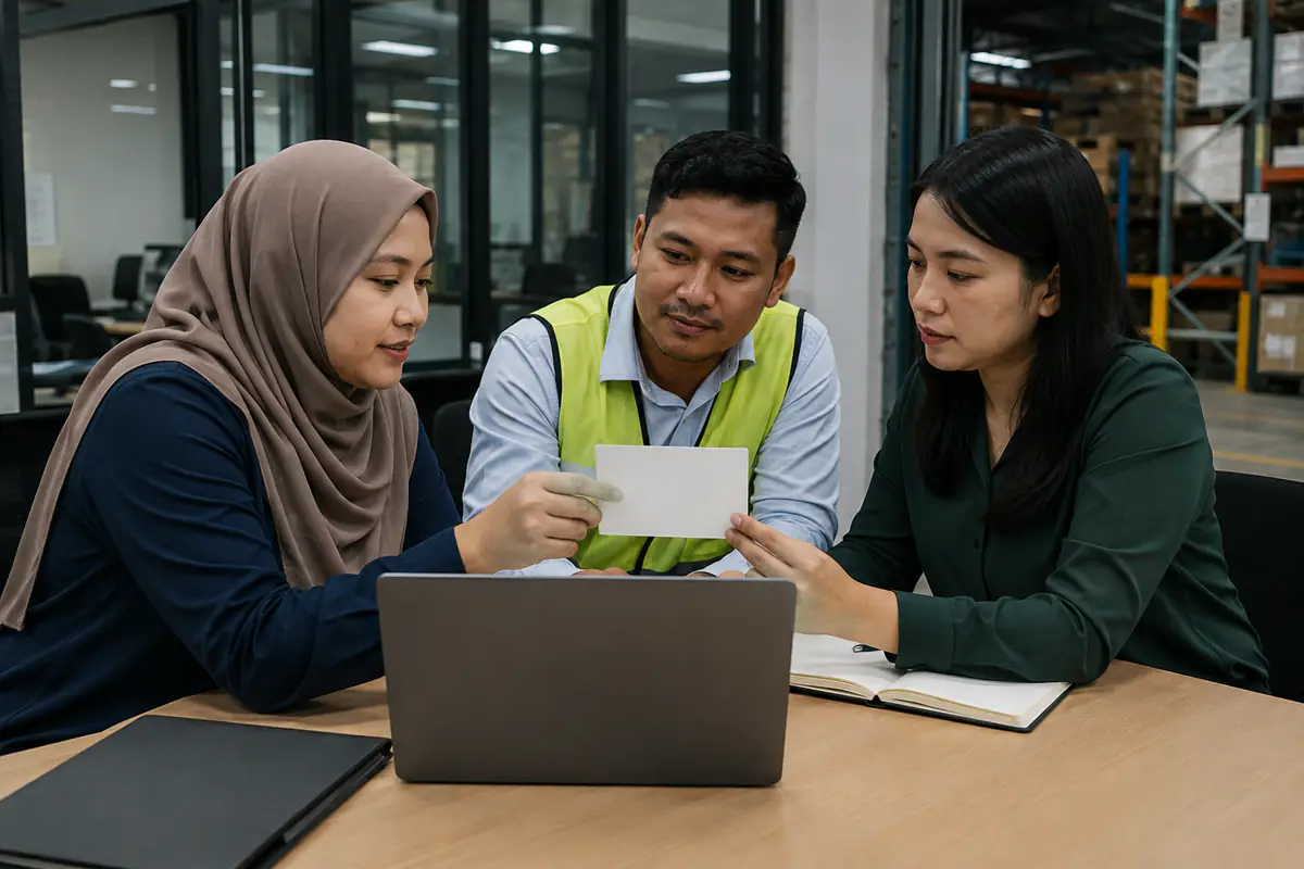 Tiga penyelaras membincangkan kad perubahan kosong